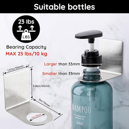 Segbeauty 3 Pcs Stainless Soap Bottle Dispenser Holder,Dia 1.3in 3.3cm Drill-Free Dispenser Holder Wall Mounted Rack, Sliver Adhesive Wall Mount Bottle Holder for Shower Gel Bathroom Toilet Kitchen