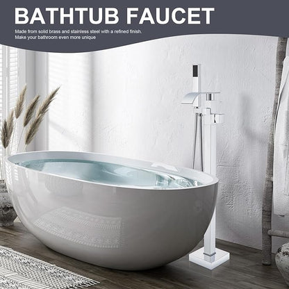 Senlesen Bathroom Chrome Freestanding Tub Faucet Floor Mounted Bathtub Shower Faucet with Handheld Sprayer