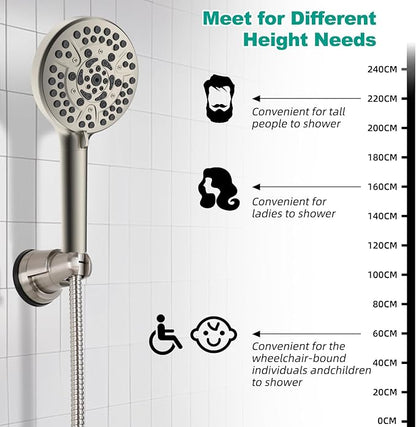 2 Pack Vacuum Suction Cup Shower Head Holder, Removable Shower Head Bracket, Height Adjustable Wall Mount ABS Plastic Suction Holder for Handheld Showerhead, Brushed Nickel