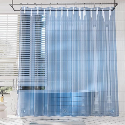 AmazerBath Premium EVA Shower Curtain Clear Blue, Luxury Shower Curtain Blue Jelly-Like Soft, Waterproof Bathroom Curtain with 3 Weighted Stones and 12 Grommets, Recyclable Packaging