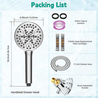 Hibbent Filtered Shower Head with Handheld, High Pressure 10 Spray Showerhead with Filters, Water Softener for Hard Water-Remove Chlorine, Reduces Dry Itchy Skin, Improve Skin& Hair Texture, Chrome