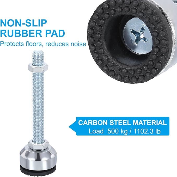 PATIKIL Furniture Leveling Feet 1.6" Dia Base M12 Thread, 4 Pcs Carbon Steel Adjustable Threaded Furniture Levelers Screw on Leg Levelers with Pads for Desk Chair Cabinet, Black