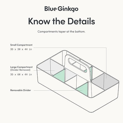 BLUE GINKGO Stackable Organizer Caddy – Korean-Made Portable Tote for Bathroom, Office, Crafts, or School Supplies (Long Rectangle, White)