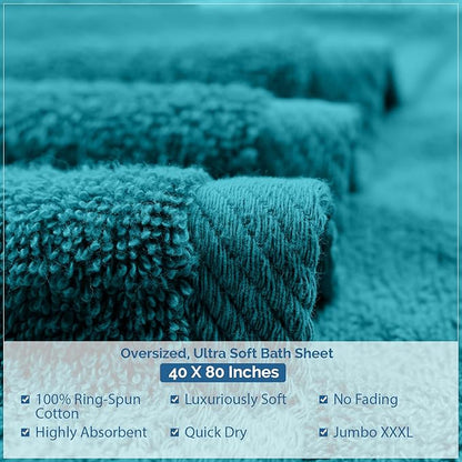 DAN RIVER Pack of 1 Bath Sheet 40x80 Inches, Premium Oversized Towels for Adults, Super Soft and Quick Dry - Teal