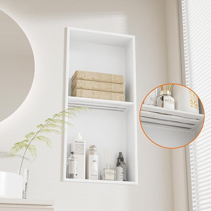 No Tile Needed Shower Niche - 304 Stainless Steel Recessed Bathroom Shelf, 2-Tier Waterproof Organizer (White, 24 Inches X 12 Inches, 2)