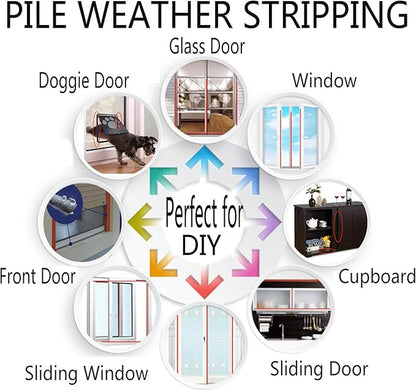 Felt Pile Weather Stripping Brush for Sliding Windows/Doors Frame Side, Self Adhesive Weatherstrip Seal Strip Sealer for Soundproofing (16ft x11/32 Backing x 9/16 Brush inch, White)