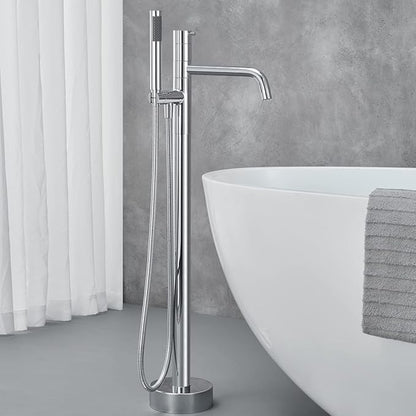 Freestanding Bathtub Faucet Floor Mount Tub Filler Chrome Brass Single Handle Bathroom Faucets with Hand Shower