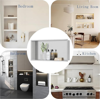 Neodrain Recessed Shower Niche Shelf Stainless Bathroom Cabinet Shelf, Inner Size 24" X 12" X 4", Brushed Nickel Wall Niche Bathroom Cubby Storage