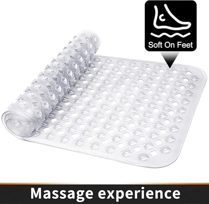 Yimobra Non Slip Bath Mat, Super Strong Suction Cups,34.5"x15.5"Long Tub Mat with Drain Holes, Machine Washable Fast Draining Shower Mats, Bathroom Essentials,Clear