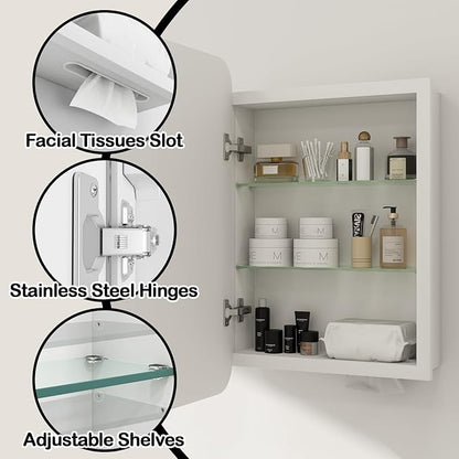 Rectangle Medicine Cabinet with Beveled Edge Mirror, No-Assembly Bathroom Wall Cabinet with Mirror, Adjustable Shelves, Tissue Slot, Recessed or Surface Mount (36" H x 24" W)