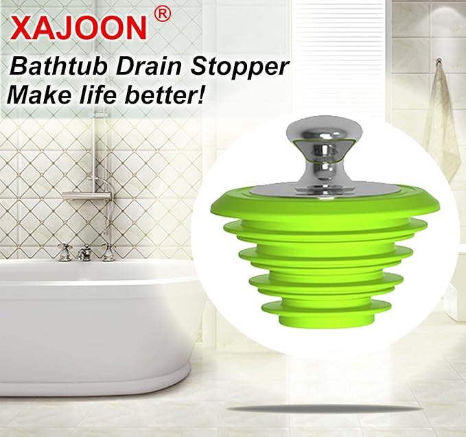 Bathtub Drain Stopper,Silicone Bathtub Stopper, Tub Stopper, Washbasin Drain Plug,Drain Plug (Green，Patented Product)