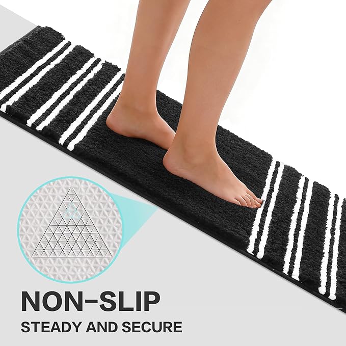Kmson Bathroom Rugs Mat, 36"x24" Ultra Soft Washable Shaggy Chenille Bath Rugs, Non-Slip Fluffy Thick Water Absorbent Microfiber Mat for Bathtub, Sink and Shower, Black