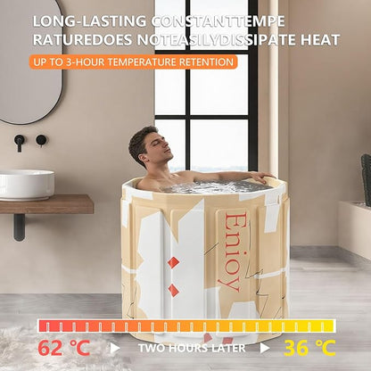 Portable Bath Tub for Adult, Foldable Soaking Bathtub for Hot SPA&Ice Bath, Foldable Small Bathtub Collapsible Tub for Bathing, Quick Setup No Installation, Space-Saving Storage (yellow-25.9X27.5IN)