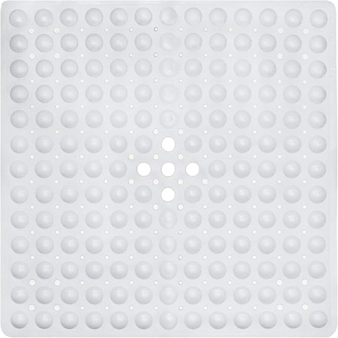 ENKOSI Non-Slip Square Shower Mat 21 x 21 inch – Anti-Slip PVC Bath Mat for Inside Shower Stalls – Durable Shower Floor Mat with Suction Cups and Drain Holes (21x21 White)