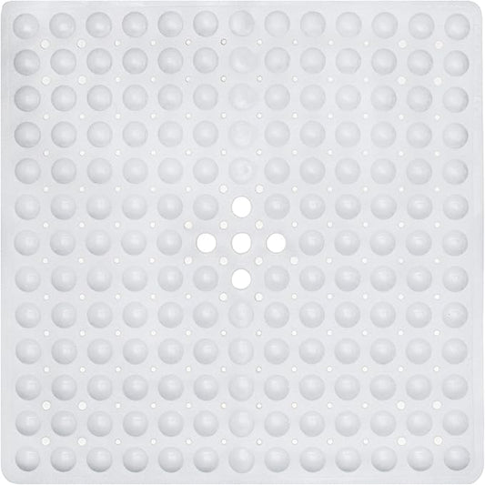 ENKOSI Non-Slip Square Shower Mat 21 x 21 inch – Anti-Slip PVC Bath Mat for Inside Shower Stalls – Durable Shower Floor Mat with Suction Cups and Drain Holes (21x21 White)