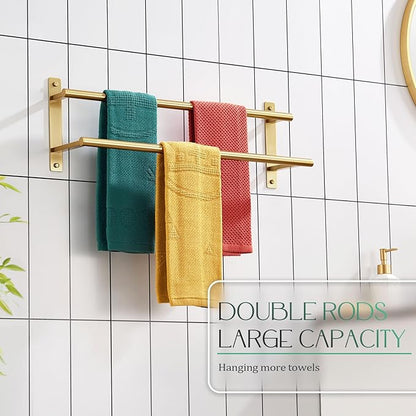 KOKOSIRI 20 Inch Bathroom Towel Racks Double Towel Bar Bath Towel Holder Towel Hanger Towel Shelf Wall Mount Stainless Steel Brushed Gold B5010BG-L20