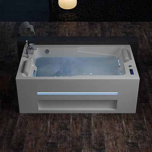 Empava PRO Series Jetted Tub, Luxury 56-Jet Whirlpool Bathtub | Ozone Sanitization, AM/FM Radio & Chromatherapy, Alcove Design, 71" Acrylic Spa Tub for Two