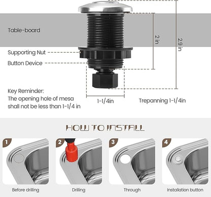 Garbage Disposal Air Switch Kit Sink Top Waste Disposal Stainless Steel Brushed Nickel On/Off Air Button Food and Waste Disposals Part by Etoolcity, UL Listed