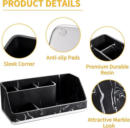 VITVITI Toothbrush Holders for Bathrooms, Bathroom Counter Organizer for Vanity Countertop/Sink, 5 Slots Tooth Brush/Toothpaste Holder Storage, Marble Look Bathroom Accessories, Black Resin