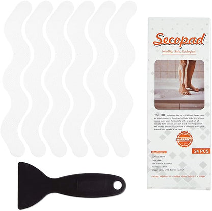Anti Slip Shower Stickers, Adhesive Decals Safety Strips Scraper for Bath Tub, Shower, Stairs, 24 Pieces (White)