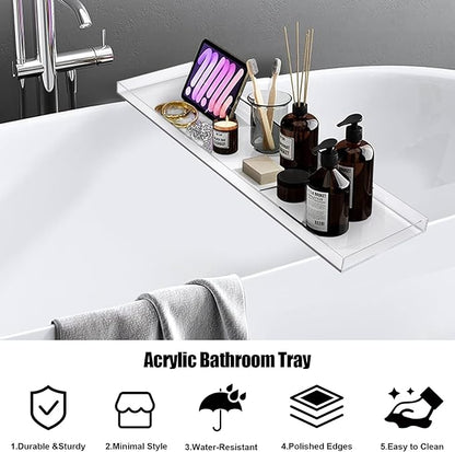 Acrylic Bathtub Tray, 32.28in Clear Bath Caddy, Bathroom Caddy Tray for Bathtub, Acrylic Bathtub Tub for Holds Soap, Towels, Paper Towels, Candles, Body wash, Shampoo, Plants