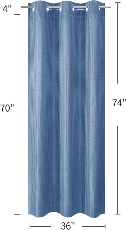 MitoVilla Blue Waffle Small Stall Shower Curtain Liner Set 36 x 74, No Hooks Required Half Size Narrow Fabric Cloth Shower Curtain Set with Snap-in Liner for Modern Bathroom Decor, Moonlight Blue