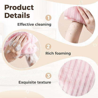 Exfoliating Shower Towel, 2026 Upgraded Exfoliating Washcloth, Body Back Scrubber for Shower, Long Scrub Towel for Women Men Full Body Exfoliator (Pink)