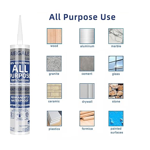 4 Pack of Clear Silicone Sealant, All-Purpose 100% Waterproof Silicone Caulk - 10.1 oz Cartridge, Adhesive Caulking Tool for Indoor & Outdoor Windows, Aquarium, Bathroom Auto Leak Seal (4)
