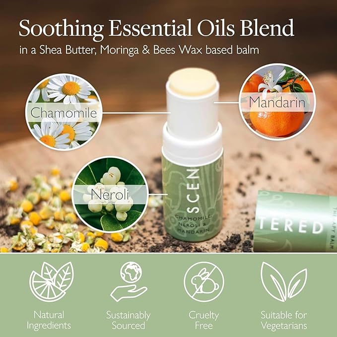 Scentered Aromatherapy Stress Relief Balm Stick - De Stress Essential Oil Roll On Calm Carry for Relaxation - Natural Stress Reliever - Chamomile, Rosemary - Self-Care Stocking Stuffers for Women