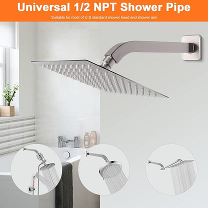 HarJue Shower Arm with Flange and Teflon Tape, Wall Mounted Square Shower Pipe 304 Stainless Steel Extension Arm for Fixed Shower Head & Handheld Shower (10 Inch, Brushed Nickel)