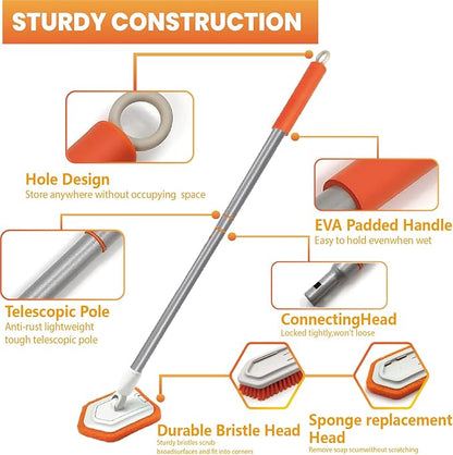 Shower Scrubber for Cleaning with Long Handle,Cleaning Brush with 2 Interchangeable Scrub Brush for Bathroom, Bathtub, Wall, Floor