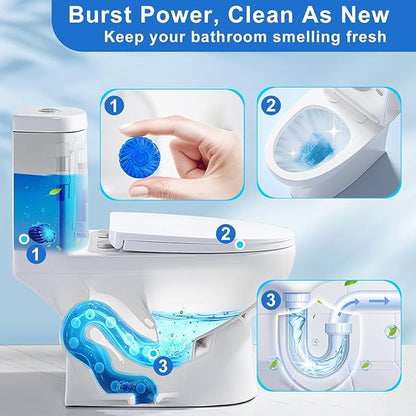 Toilet Bowl Cleaner Tablets 40 Pcs, Septic Safe Automatic Toilet Tank Cleaner with Sustained-Release Technology, Powerful Long-Lasting Blue Tabs for Bathroom Stain Remover & Deodorizer