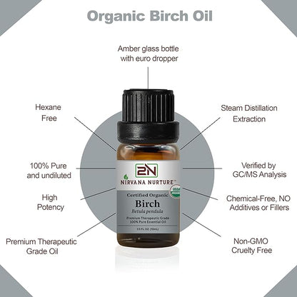 Birch Essential Oil USDA Certified Organic, 100% Pure Natural Premium Grade, Undiluted