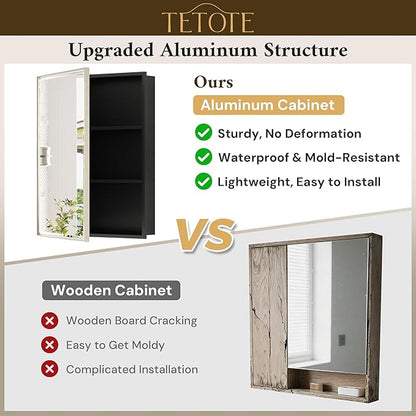 TETOTE 60" x 30" Brushed Nickel Medicine Cabinet Storage with Mirror Farmhouse Bathroom Medicine Cabinet with Adjustable Shelves Wall Mounted or Recessed