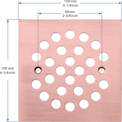 Square 4-1/4 Inch Screw-in Shower Drain Cover Replacement Square Floor Drainer Grate,Brushed Nickel,Brushed Gold,Oil Rubbed Bronze,Chrome (Antique Copper)