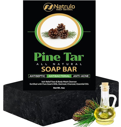 All Natural Pine Tar Soap Bar 4oz – Cleansing Anti Acne Eczema Psoriasis Itch Relief Pine Tar Face & Body Wash Cleanser – Pure Goat’s Milk Soap with Oatmeal, Charcoal, Essential Oils Made in USA