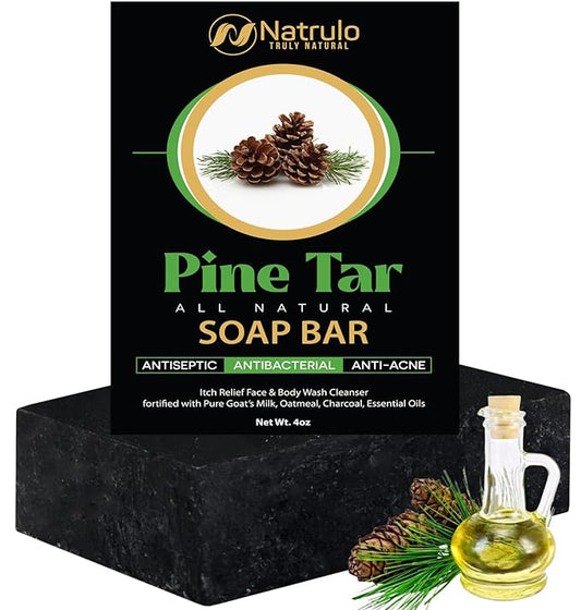 All Natural Pine Tar Soap Bar 4oz – Cleansing Anti Acne Eczema Psoriasis Itch Relief Pine Tar Face & Body Wash Cleanser – Pure Goat’s Milk Soap with Oatmeal, Charcoal, Essential Oils Made in USA