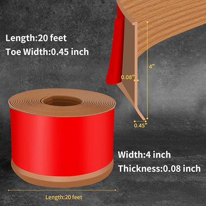 Flexible Baseboard Molding Trim 4 Inch Self-Adhesive Vinyl Wall Base Peel and Stick Cove Base Rubber Wall Baseboard Moulding Trim (20Ft, Yellow Oak)