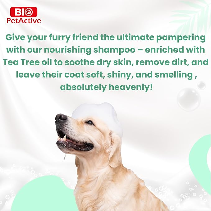 Bio PetActive Tea Tree Oil Dogs Shampoo - Natural Moisturizing & Anti Itch Dog Shampoo, pH Balanced, Paraben Free, Naturally Ingredients, 13.53 Fl oz