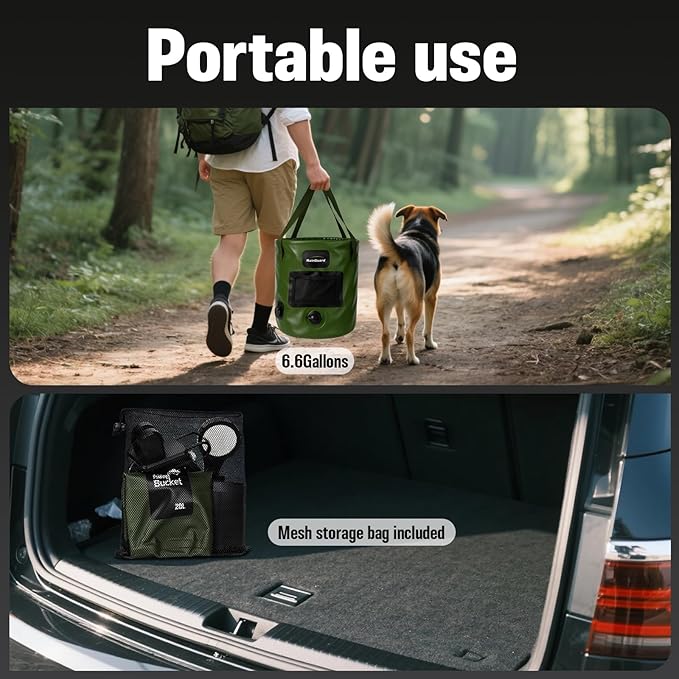 Portable Shower for Camping, 6000mAh Rechargeable Camp Shower Pump with Large Capacity Foldable Bucket, Filtered Shower Head, Outdoor Camp Shower Pump for Hiking, RV, Traveling, Car Washing, Pet Bath