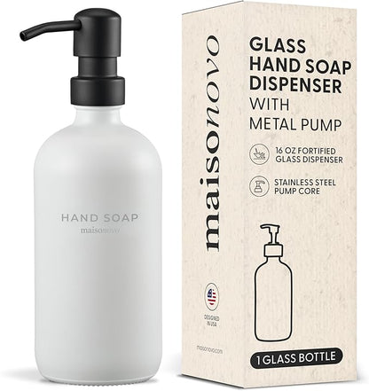 MaisoNovo Soap Dispenser 1-Piece Set | 16.9oz White Bottles with Black Stainless Steel Pump