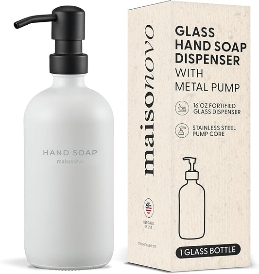 MaisoNovo Soap Dispenser 1-Piece Set | 16.9oz White Bottles with Black Stainless Steel Pump