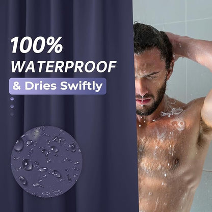 AmazerBath Navy Blue Shower Curtain, Thick PEVA, Heavy Duty Waterproof 72x72 with 3 Weighted Stones and 12 Grommets