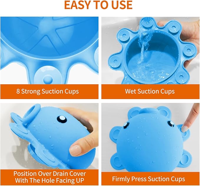 Bathtub Overflow Drain Cover - Tub Soak Bath Cover, Adds Inches of Water for Deeper Bath (Blue)