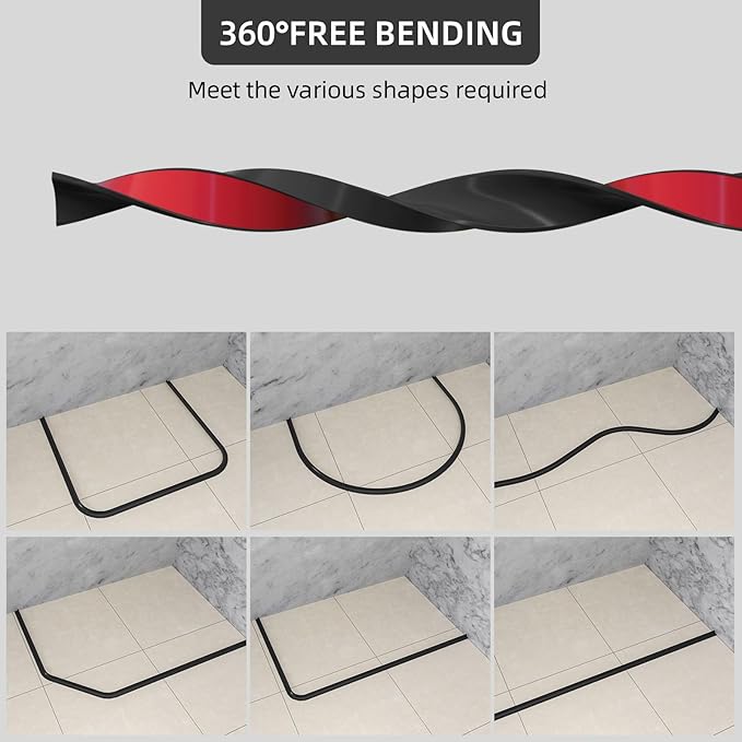 98Inch Collapsible Shower Threshold Water Dam Barrier, Self Adhesive Silicone Waterproof Shower Barrier Water Strip Dam for The Gap Between the Shower Kitchen Countertop Sink and Cooktop