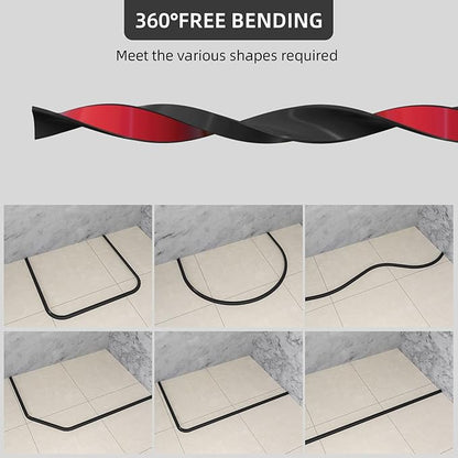 98Inch Collapsible Shower Threshold Water Dam Barrier, Self Adhesive Silicone Waterproof Shower Barrier Water Strip Dam for The Gap Between the Shower Kitchen Countertop Sink and Cooktop