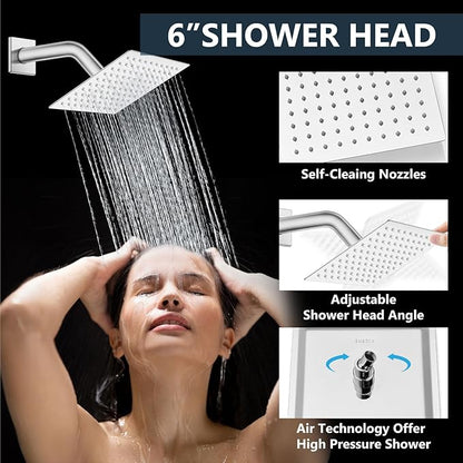 Aolemi Shower Faucet Set Ceiling Mount Shower System Rough-in Valve and Shower Trim Kit 12 and 6 Inch Dual Shower Head 2 in 1 Handheld Spray Push Button Diverter Polish Chrome