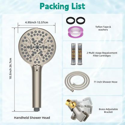 Hibbent Filtered Shower Head with Handheld, High Pressure 10 Spray Showerhead with Filters, Water Softener for Hard Water-Remove Chlorine, Reduces Dry Itchy Skin, Improve Skin& Hair, Brushed Nickel