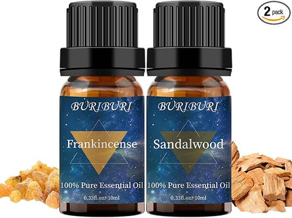 BURIBURI Sandalwood Essential Oil and Frankincense Essential Oil, 2Pack Aromatherapy Sandalwood Oil Winter Gift Set 10MLx2