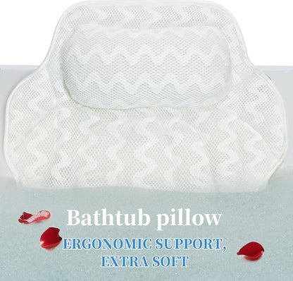 Super Thick Bath Pillow, Soft and Comfortable Bath Pillow, 4D mesh Fabric and 6 Non-Slip Suction Cups, Used for Bathtub Head and Neck Support to Relax Family spa hot tub Essentials, Ladies Bath Gift